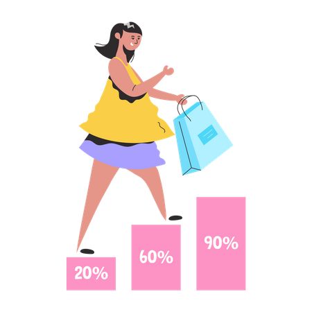 Young girl getting Big Discounts  Illustration