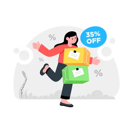 Young girl getting Delivery Discount  Illustration