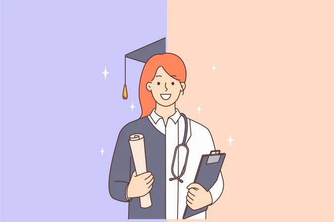 Young girl getting doctor degree Illustration