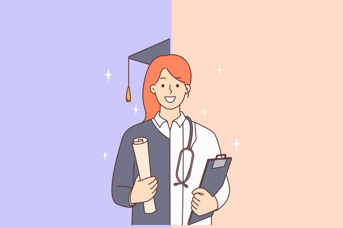 Young girl getting doctor degree  Illustration