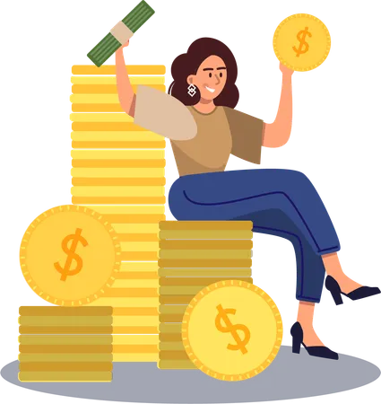 Young girl getting money profits  Illustration