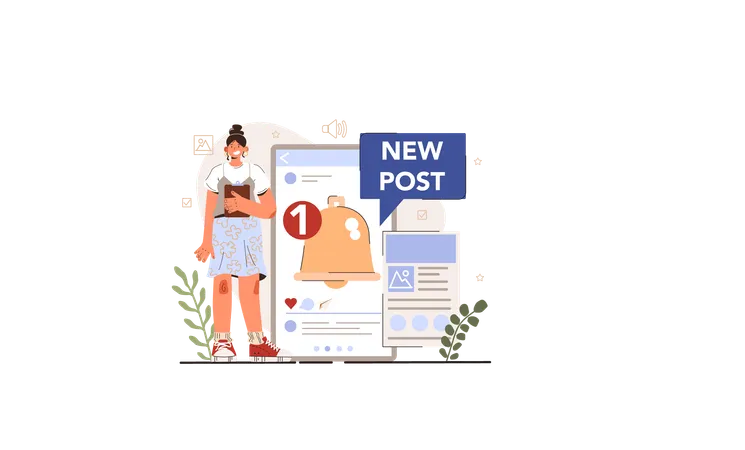 Young girl getting new post notification  Illustration