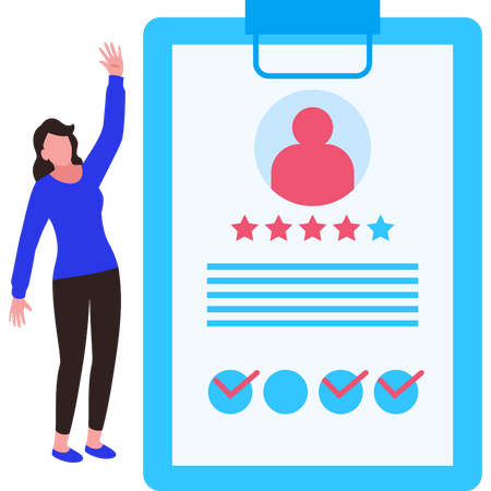 Young girl getting star rating profile  Illustration