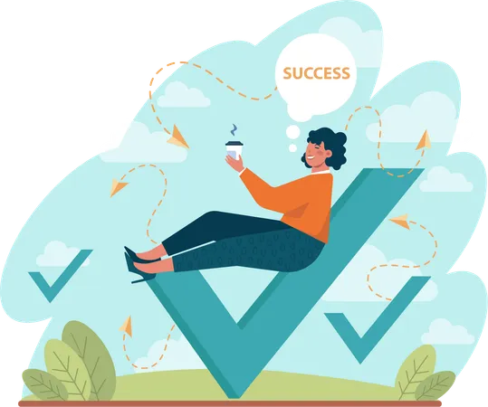 Young girl getting success  Illustration