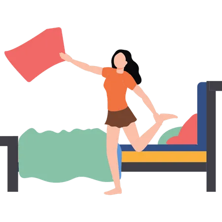 Young girl getting up from bed  Illustration