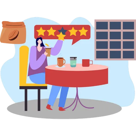Young girl giving coffee star rating  Illustration