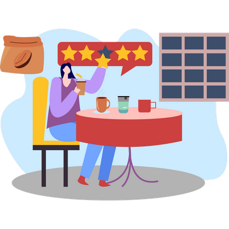 Young girl giving coffee star rating  Illustration