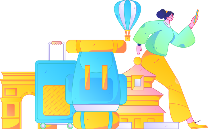 Young girl going on trip  Illustration