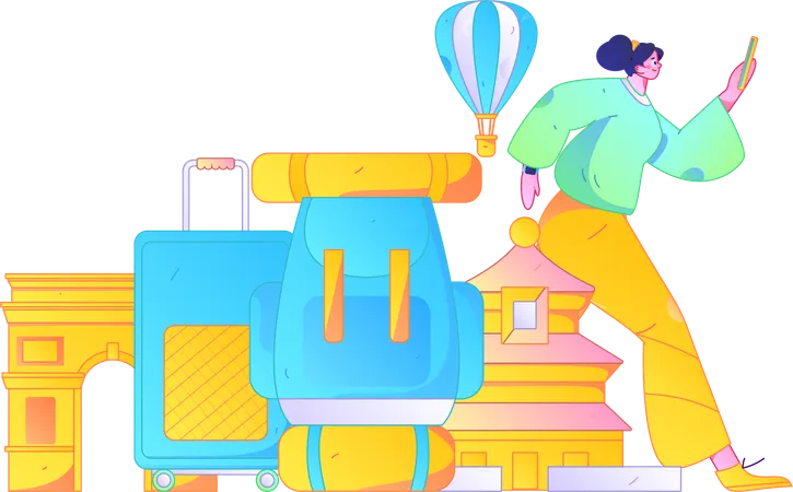 Young girl going on trip  Illustration