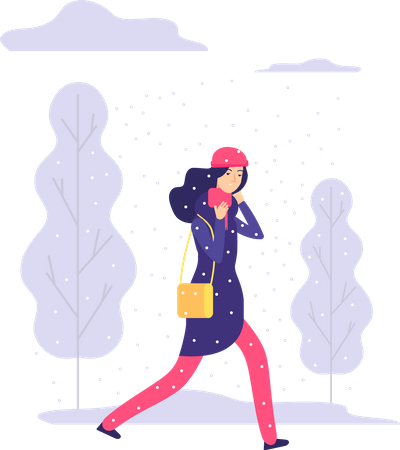 Young girl going outside in snowing weather  Illustration