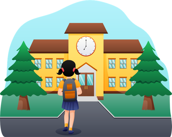 Young girl going to school  Illustration