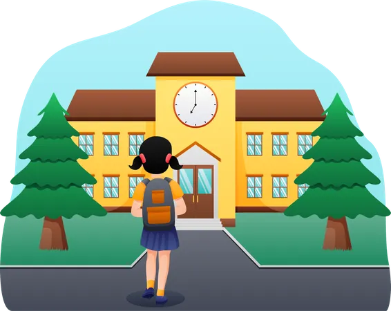 Young girl going to school  Illustration