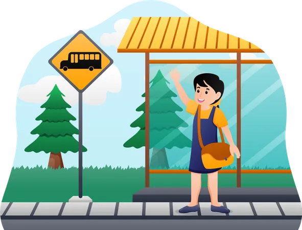 Young girl going to school  Illustration