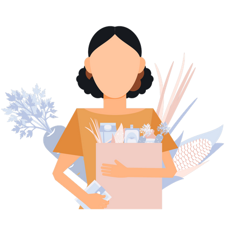 Young girl has bag of cleaning products  Illustration