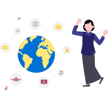 A Girl Has A Global Connection Illustration