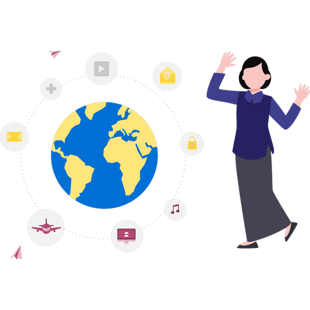 Young girl has  global connection  Illustration