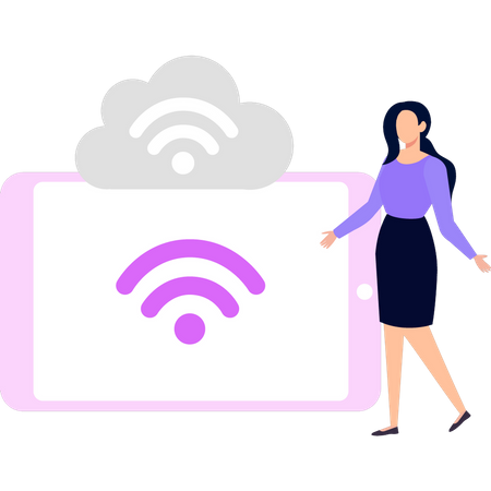 Young girl has internet connection  Illustration