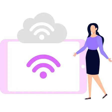 Young girl has internet connection  Illustration