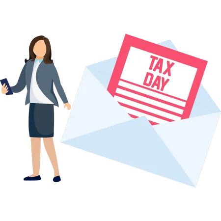 Young  girl has  tax mail  Illustration