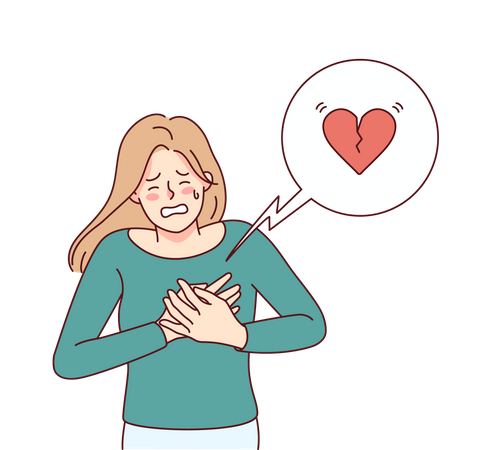 Young girl having heart pain  Illustration