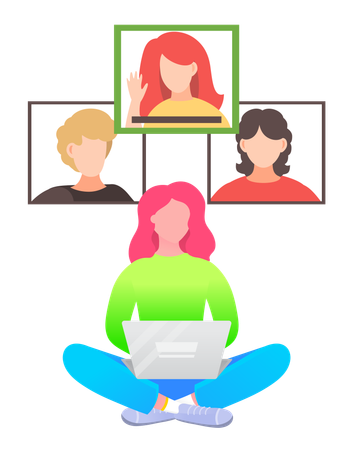 Young girl having online conference call  Illustration