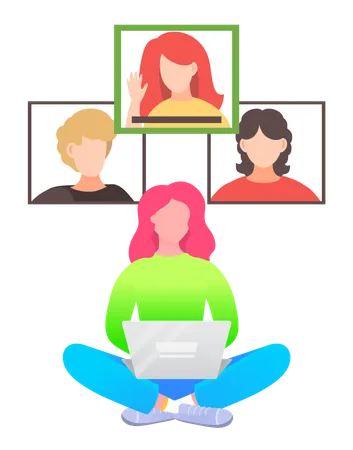 Young girl having online conference call  Illustration