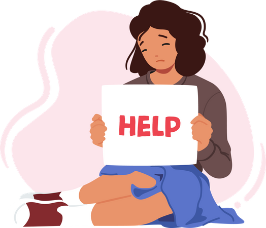 Young girl hold help banner  Illustration