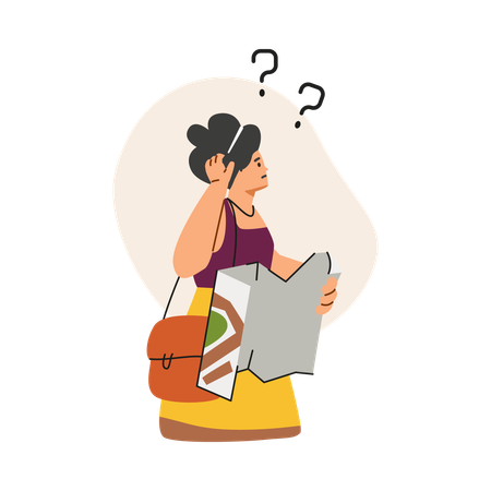 Young girl holding a map in her hands  Illustration