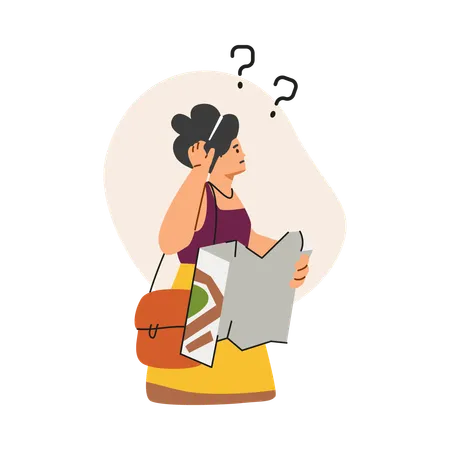 Young girl holding a map in her hands  Illustration