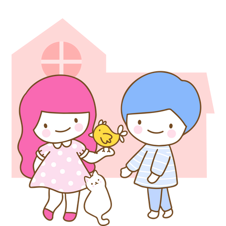 Young Girl Holding Bird  Illustration