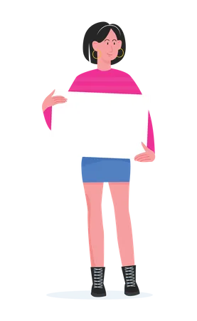 Young girl holding blank board  Illustration