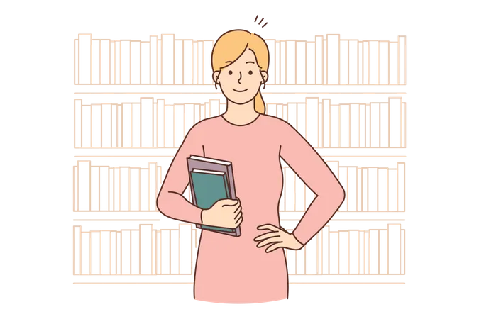 Young girl holding books  Illustration