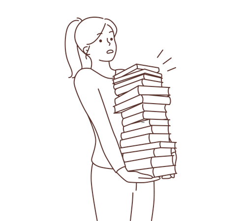 Young girl holding books stack Illustration
