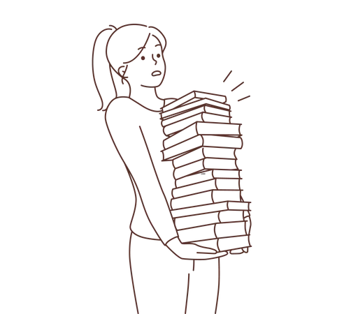 Young girl holding books stack Illustration