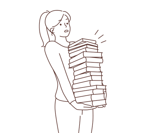 Young girl holding books stack  Illustration