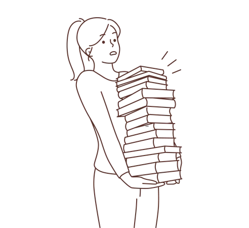 Young girl holding books stack  Illustration