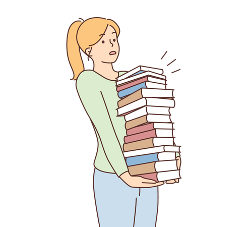 Young girl holding books stack  Illustration