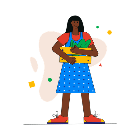 Young girl holding box with vegetables  Illustration