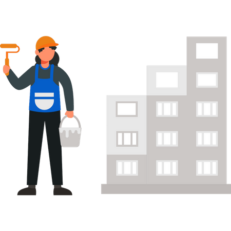 Young girl holding bucket of paint  Illustration
