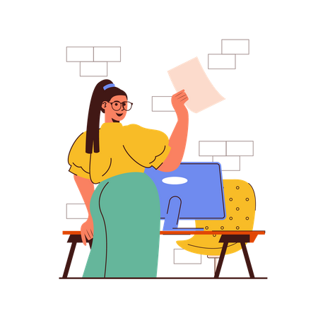 Young girl holding business report  Illustration