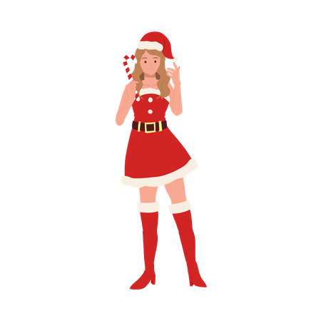 Young girl holding christmas candy  Illustration