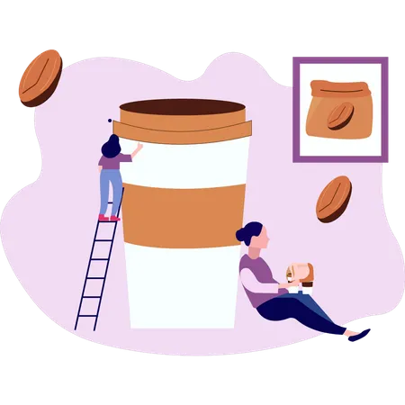 The Girl Is Holding Coffee Illustration