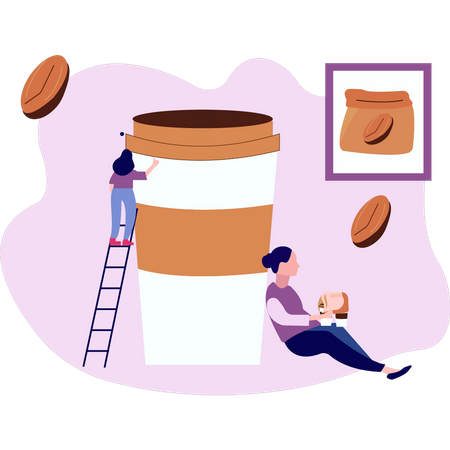Young girl holding coffee  Illustration