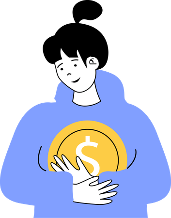 Young girl holding dollar coin  Illustration