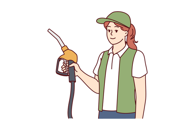 Young girl holding fuel pump nozzle  Illustration