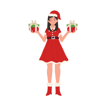 Young girl holding gifts  Illustration