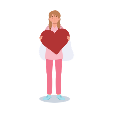 Young girl holding heart Illustration