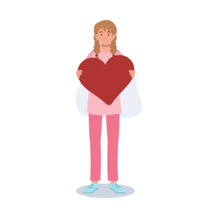 Female Medical Characters Doctor Holding Big Red Heart Illustration