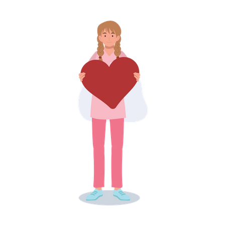 Young girl holding heart  Illustration