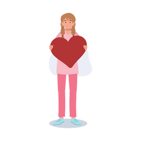 Young girl holding heart  Illustration